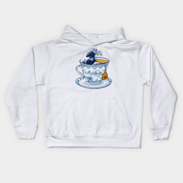 The Great Kanagawa Tea Kids Hoodie by Vincent Trinidad Art